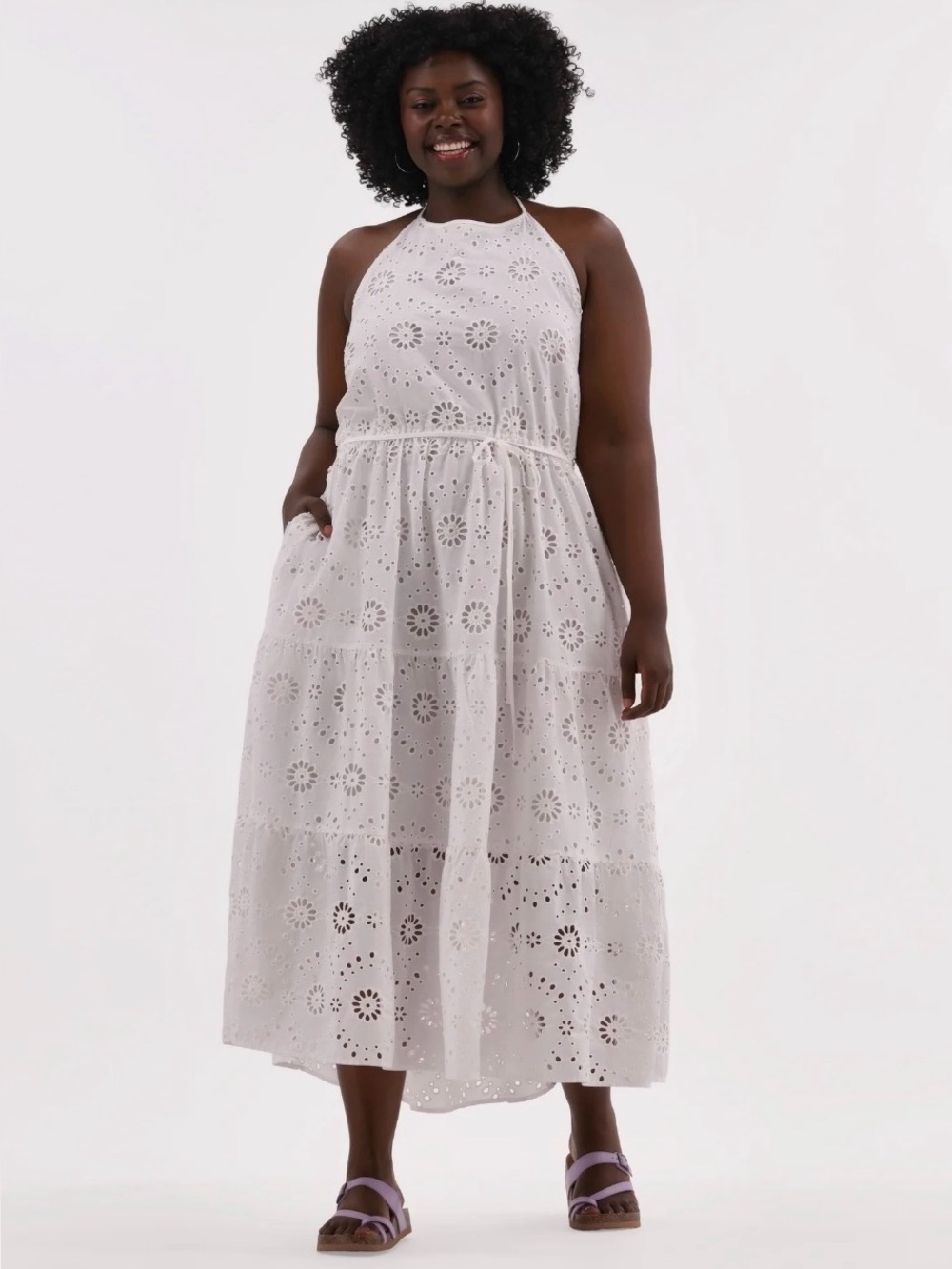 Time and Tru White Eyelet Tiered Maxi Dress NWT Boho Cottagecore XL